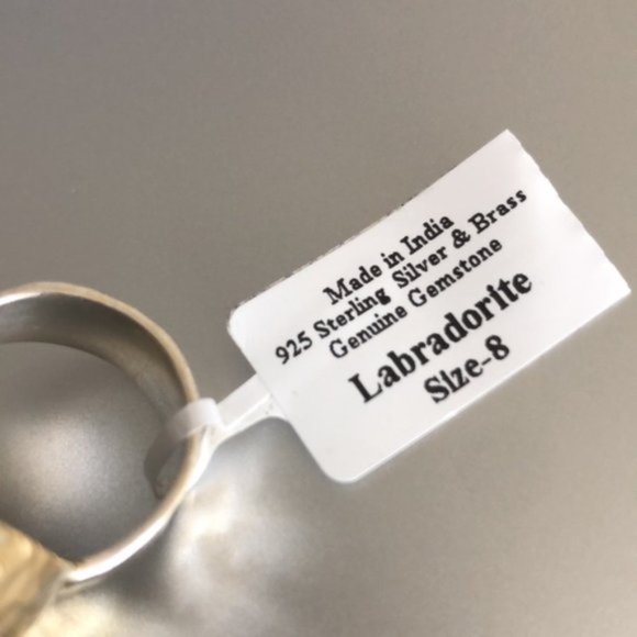 YS India Oval Labradorite Light Blue Ring in sterling silver 925 & Brass Sz.8 - Picture 8 of 16